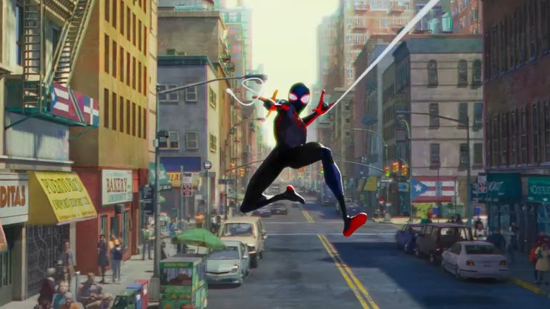 Miles swinging in Spider-Man: Across the Spider-Verse
