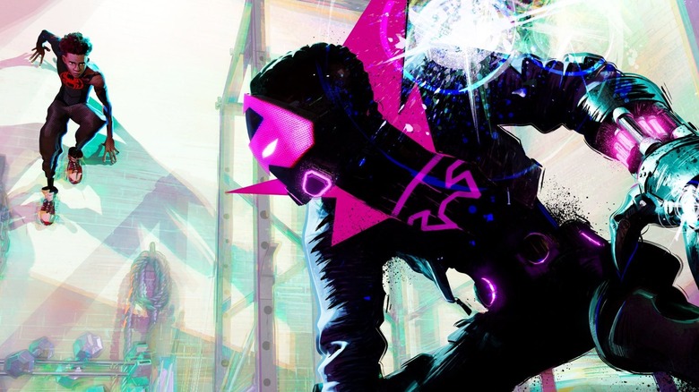 Miles and Prowler fighting in Spider-Man: Beyond the Spider-Verse