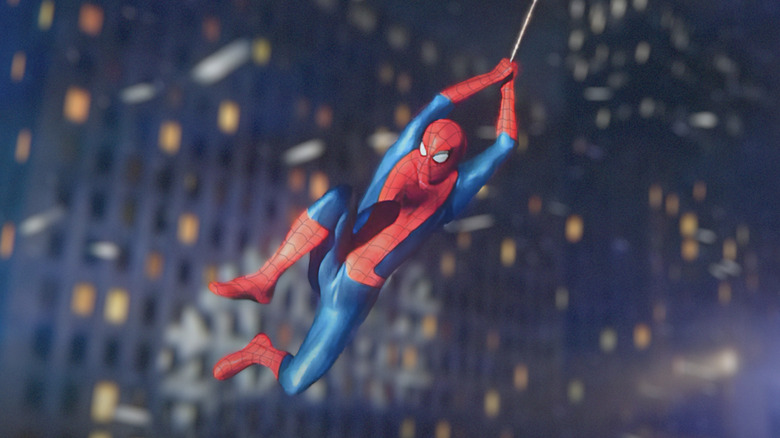 Spider-Man webslinging at the end of Spider-Man No Way Home