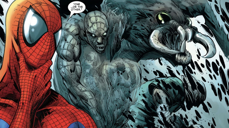 Spider-Man is seen alongside depictions of The Other in a panel from Marvel Knights Spider-Man #22