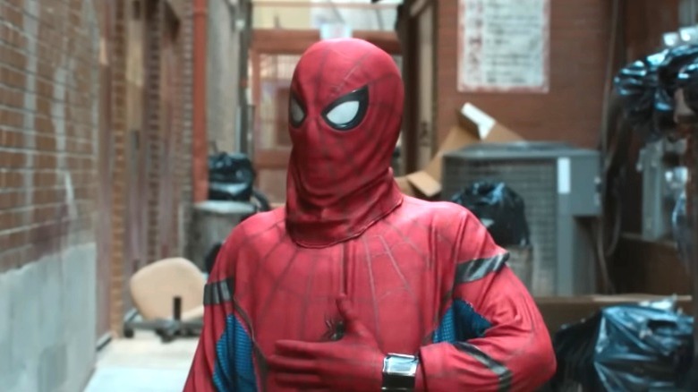 Spider-Man in a baggy costume in Spider-Man: Homecoming