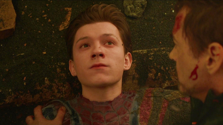 Tom Holland as Spider-Man being dusted in Avengers: Infinity War