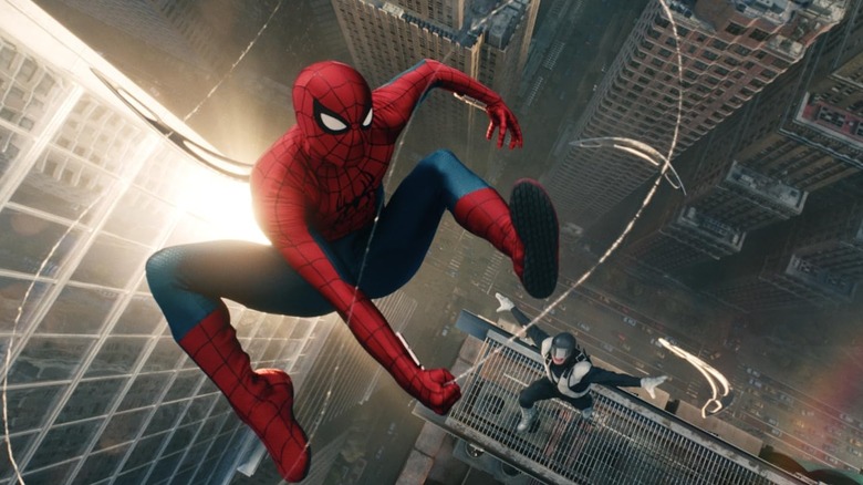 Spider-Man swinging above Boomerang in Spider-Man: Brand New Day