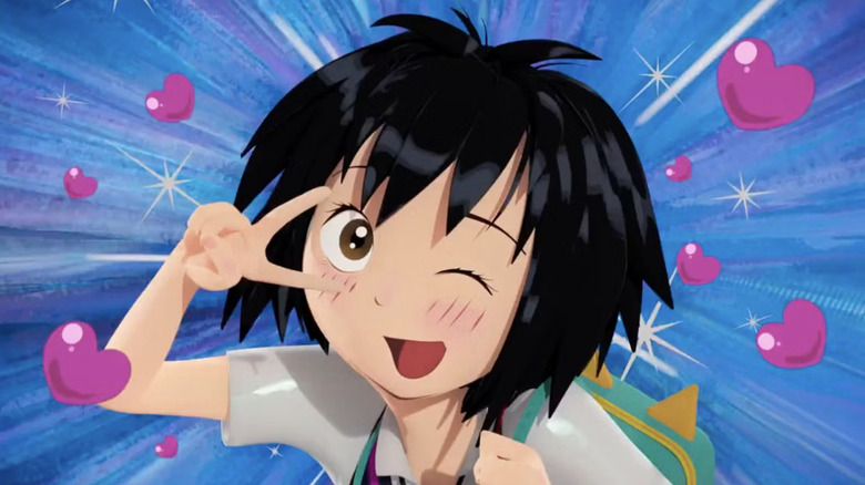 Peni Parker winking with one eye in Spider-Man: Into The Spider-Verse