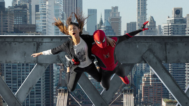 Spider-Man and MJ web-slinging 