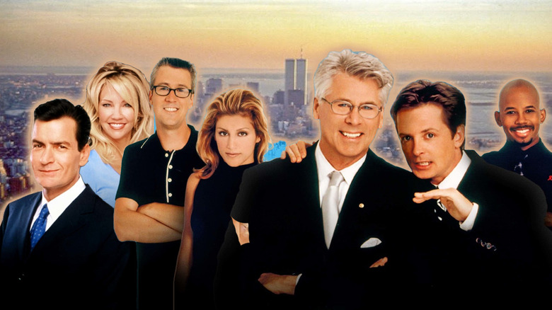 Charlie Sheen, Heather Locklear, Alan Ruck, Jennifer Esposito, Barry Bostwick, Michael J. Fox, and Michael Boatman as Charlie Crawford, Caitlin Moore, Stuart Bondek, Stacey Paterno, Mayor Randall Winston, Mike Flaherty, and Carter Heywood from 