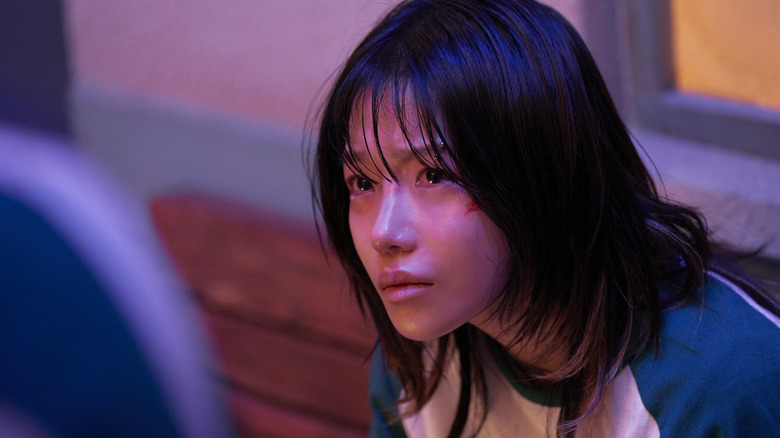 Jun-hee crying and looking scared on Squid Game