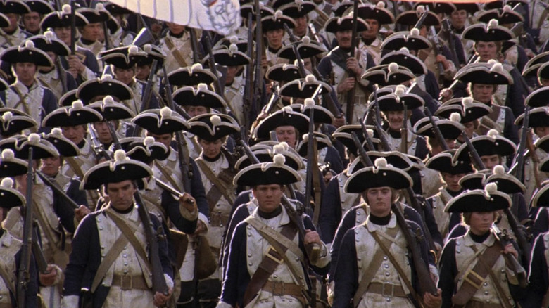 An army marches forward in Barry Lyndon