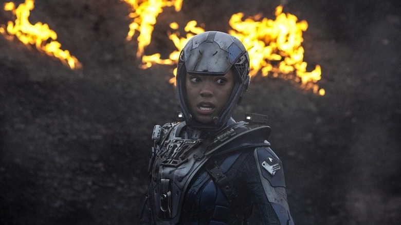Michal Burnham in a space suit among some fires on Star Trek: Discovery