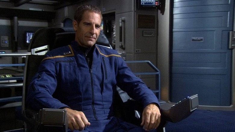 Star Trek: Enterprise -- Captain Jonathan Archer sitting in captain's chair on Enterprise