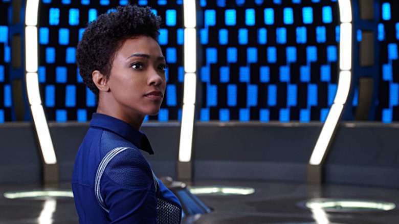 Sonequa Martin-Green stands in the teleportation room in Star Trek: Discovery