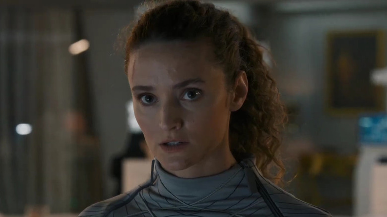 Christie Burke as Sharon Garnet looking intense on The Ark