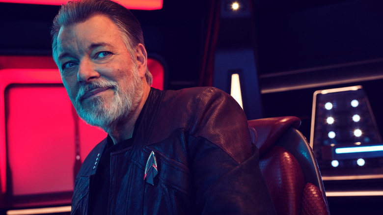 Jonathan Frakes as Will Riker seated on the bridge of a starship in Star Trek: Picard