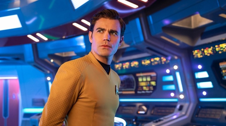 Paul Wesley's James T. Kirk looking serious on Star Trek: Strange New Worlds