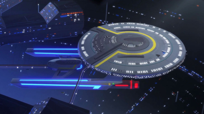 A glory shot of the USS Cerritos on Star Trek: Lower Decks
