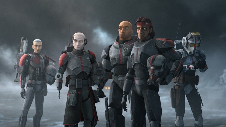 All five members of the Bad Batch voiced by Dee Bradley Baker in Star Wars: The Bad Batch