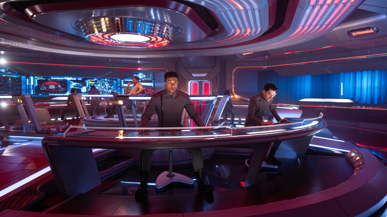 Jett Reno, Caleb, and Ocam on the bridge of the Athena in Star Trek: Starfleet Academy