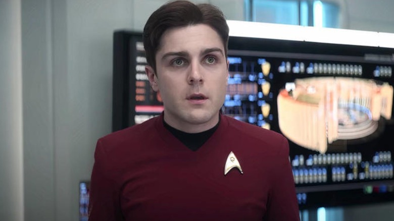 Martin Quinn as Scotty, looking worried in Star Trek: Strange New Worlds