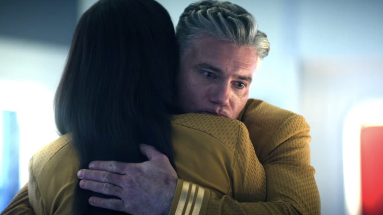 Captain Pike hugging Una on Star Trek: Strange New Worlds