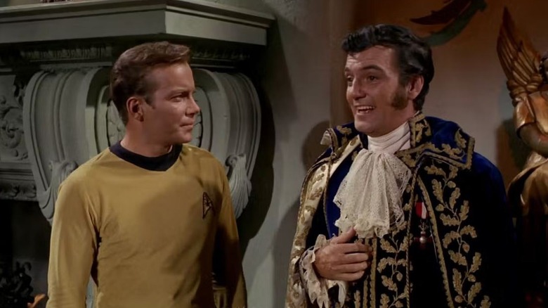 William Shatner's James T. Kirk staring William Campbell's Trelane on Star Trek: The Original Series