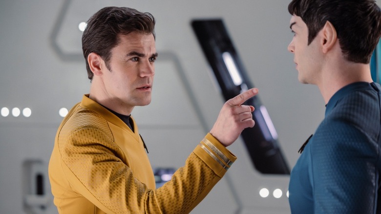 Kirk pointing to Spock on Star Trek: Strange New Worlds