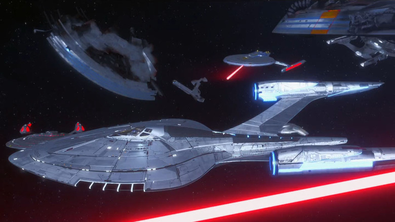 The USS Protostar in the middle of a battle on Star Trek: Prodigy