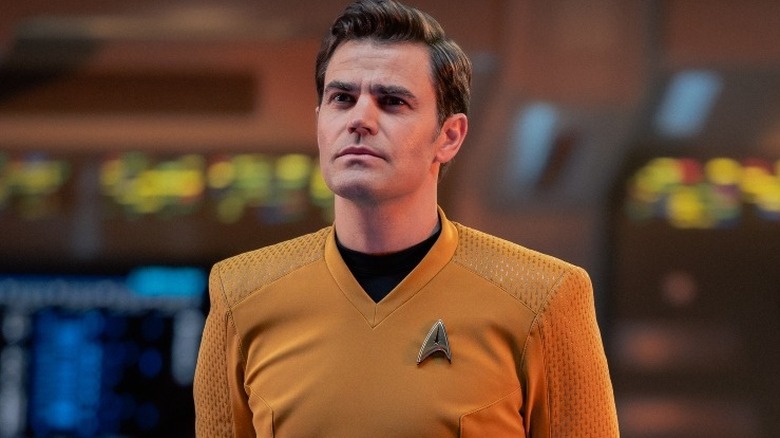 Captain Kirk on the bridge of the Enterprise on Star Trek: Strange New Worlds
