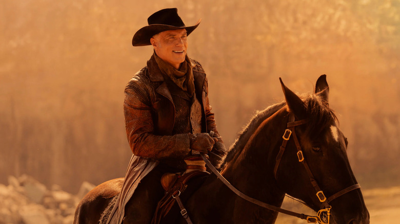 Captain Pike on a horse, dressed as a cowboy on Star Trek: Strange New Worlds