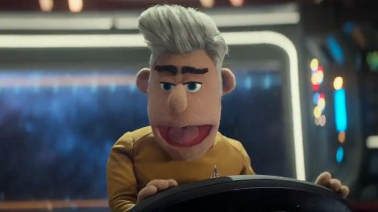 Star Trek: Strange New Worlds - Captain Pike as a puppet leaning over his captain's chair