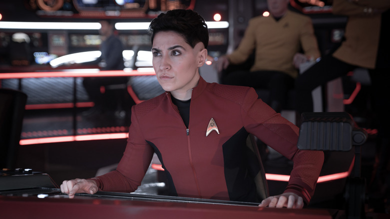 Melissa Navia as Ortegas piloting the Enterprise on Star Trek: Strange New Worlds season 3