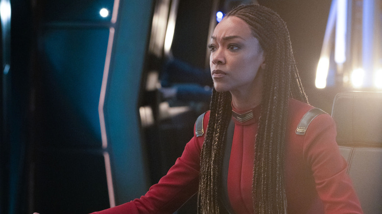 Captain Burnham in her captain's chair on Star Trek: Discovery