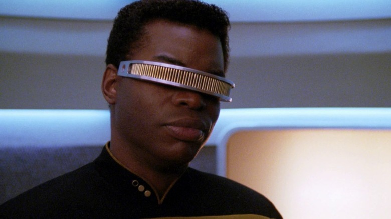 Geordi in a turbolift from Star Trek: The Next Generation