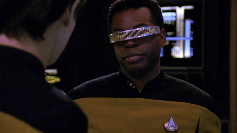 Geordi talking to Data in main engineering, a scene from Star Trek: The Next Generation.