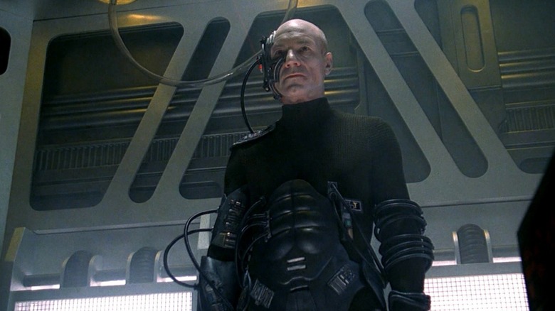Jean-Luc Picard (Patrick Stewart) stands assimilated by the Borg in Star Trek: The Next Generation