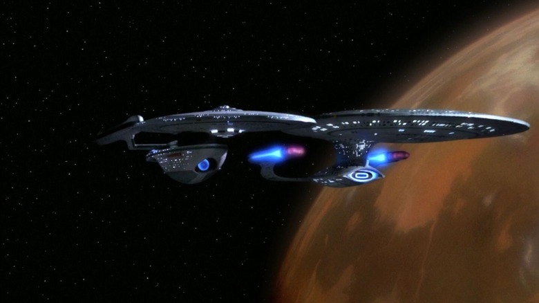 An Excelcior-class vessel nest to the Enterprise-D on Star Trek: The Next Generation