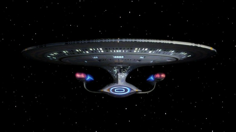A glory shot of the Enterprise-D on Star Trek: The Next Generation