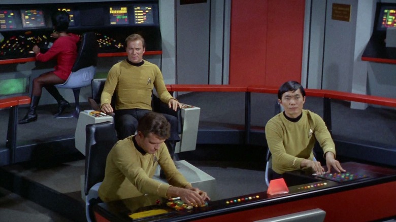 A high shot of the bridge of the USS Enterprise