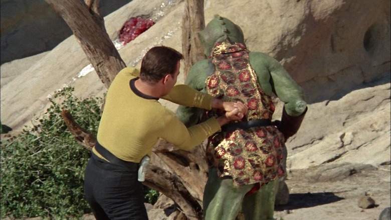 Kirk punching a Gorn in the back on Star Trek