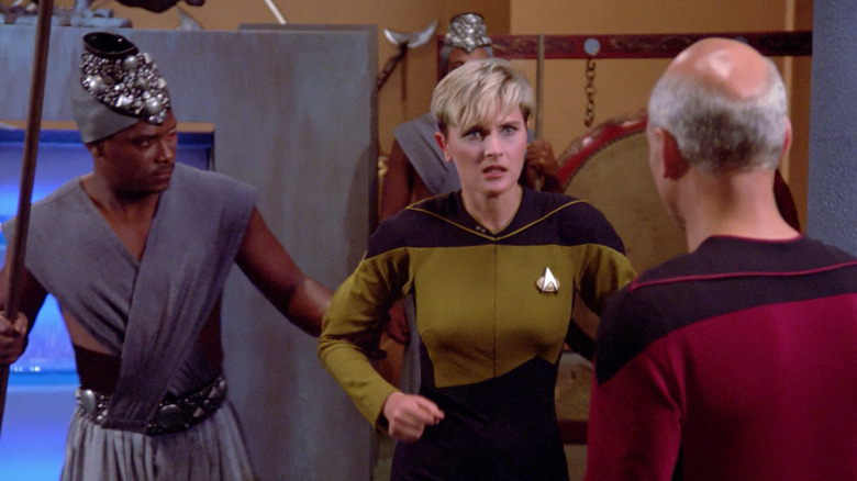 Denise Crosby as Lieutenant Tasha Yar being kidnapped on Star Trek: The Next Generation