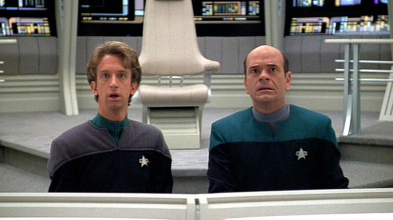 EMH2 and the Doctor on board a starship on Star Trek: Voyager