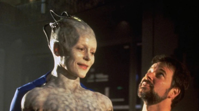 Star Trek: First Contact Alice Krige and Jonathan Frakes on set
