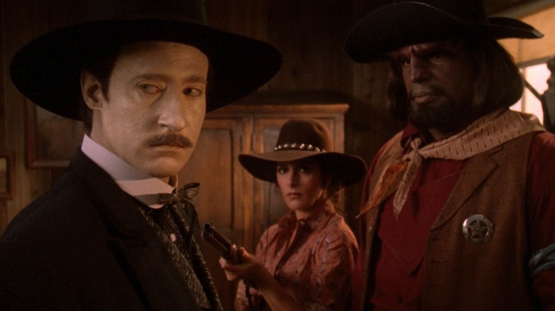 Data as an Old West villain, Troi as a traveling gunslinger, and Worf as the Sheriff on Star Trek: The Next Generation