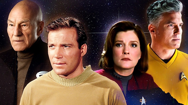 The U.S.S. Enterprise orbiting around a red planet on Star Trek