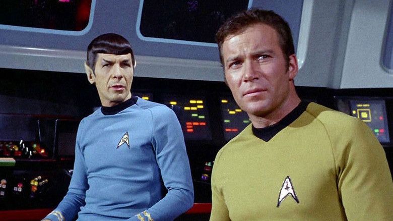 Kirk and Spock on the bridge of the U.S.S. Enterprise