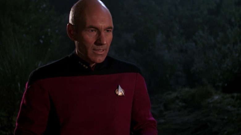 Captain Picard, outdoors in the wilderness on Star Trek: The Next Generation.