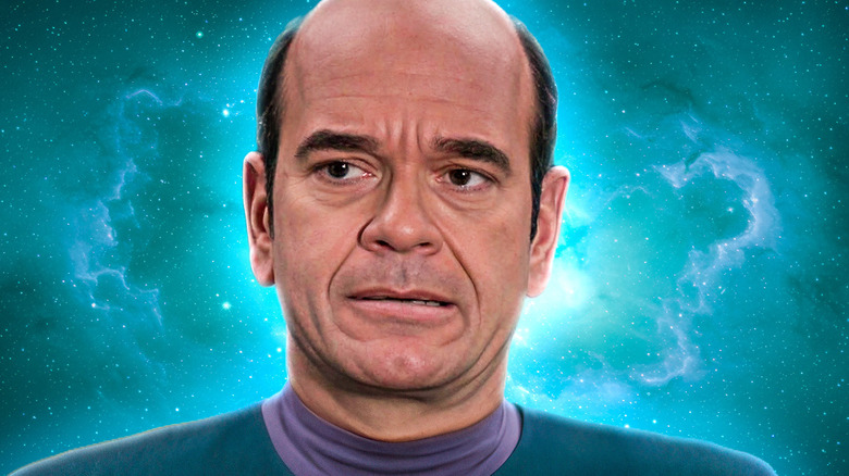 Robert Picardo as the Doctor with an incredulous look on his face in Star Trek: Voyager