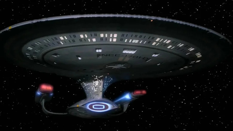A glory shot of the USS Enterprise-D on Star Trek: The Next Generation
