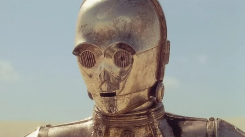 A closeup of C-3PO