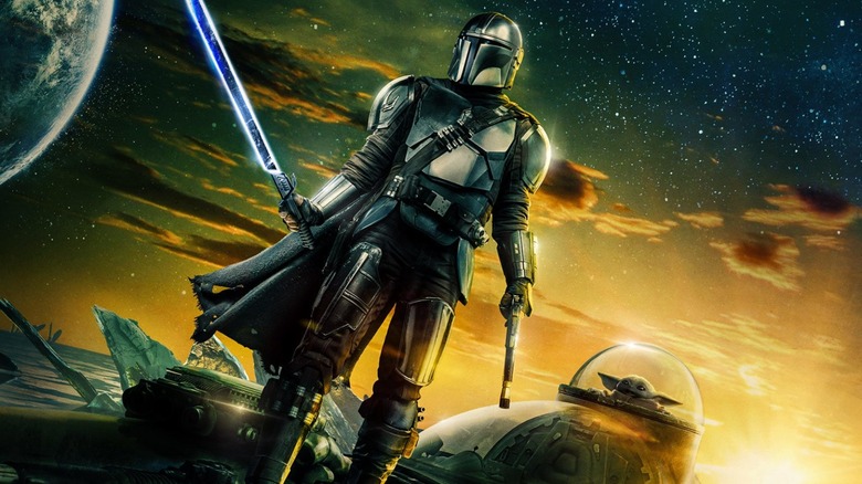 "The Mandalorian" Season 3 poster featuring a Darksaber-wielding Din Djarin atop his N-1 Starfighter.