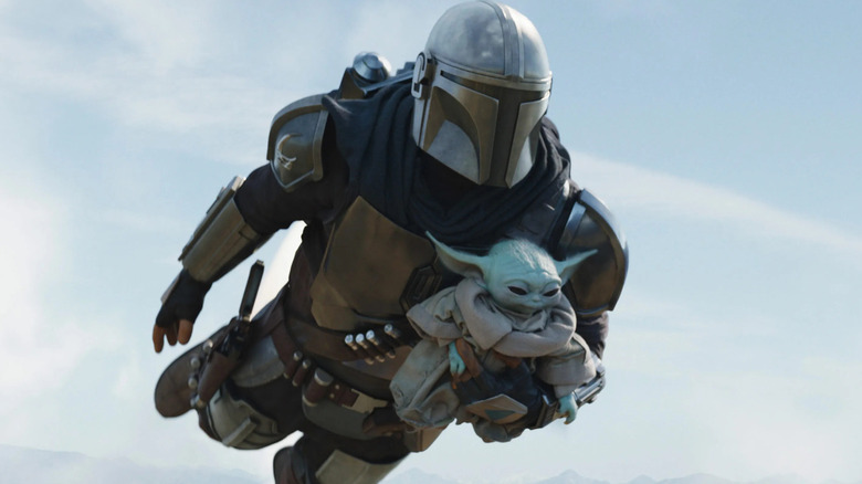 Din Djarin and Grogu flying together in The Mandalorian